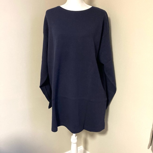 Ulla Popken Plus Size Navy Blue Waffle Textured Long Sleeve Crewneck Tun… - Picture 2 of 13